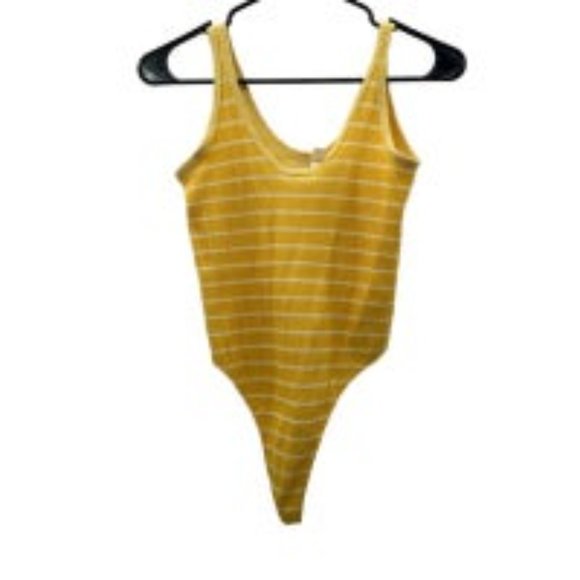 Urban Outfitters Out From Under Yellow & White Striped Thong Bodysuit Size M/L - Picture 2 of 11